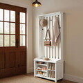 Cuier cu bancheta si pantofar, Country Style, Vasagle, 80x39.5x178.6 cm, MDF/PAL, alb rustic