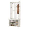 Cuier cu bancheta si pantofar, Country Style, Vasagle, 80x39.5x178.6 cm, MDF/PAL, alb rustic