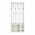 Cuier cu bancheta si pantofar, Country Style, Vasagle, 80x39.5x178.6 cm, MDF/PAL, alb rustic