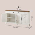 Bufet cu 4 usi si 2 sertare, Country Style, Vasagle, 140x40x80 cm, MDF/PAL, alb rustic