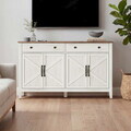 Bufet cu 4 usi si 2 sertare, Country Style, Vasagle, 140x40x80 cm, MDF/PAL, alb rustic