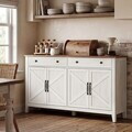 Bufet cu 4 usi si 2 sertare, Country Style, Vasagle, 140x40x80 cm, MDF/PAL, alb rustic