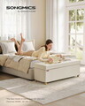 Bancheta cu spatiu pentru depozitare,  Ottoman Bench, Songmics, max 300 kg, 110x38x40 cm, MDF/textil cu aspect de in, crem