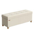 Bancheta cu spatiu pentru depozitare,  Ottoman Bench, Songmics, max 300 kg, 110x38x40 cm, MDF/textil cu aspect de in, crem