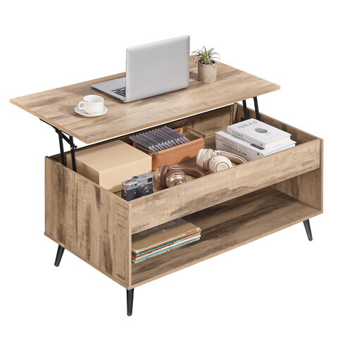 Masuta de cafea cu blat rabatabil, Vasagle, 100x50x45-58.5 cm, max 90 kg, otel/PAL, camel