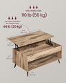Masuta de cafea cu blat rabatabil, Vasagle, 100x50x45-58.5 cm, max 90 kg, otel/PAL, camel