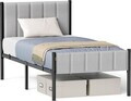 Cadru de pat Vasagle, 90x200 cm, max 250 kg, otel/poliester, gri deschis