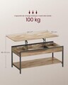 Masuta de cafea cu blat rabatabil, Vasagle, 100x50x48-63 cm, otel/PAL, camel
