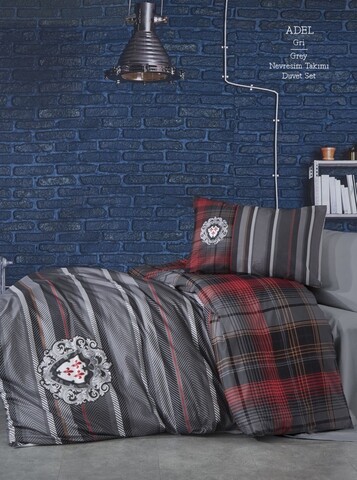 Lenjerie de pat pentru o persoana, 3 piese, The Club Cotton, Adel Grey, bumbac ranforce, 145 TC, multicolor