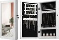 Cabinet pentru bijuterii cu oglinda si fixare pe perete, Songmics, MDF, 37x10x67 cm, alb