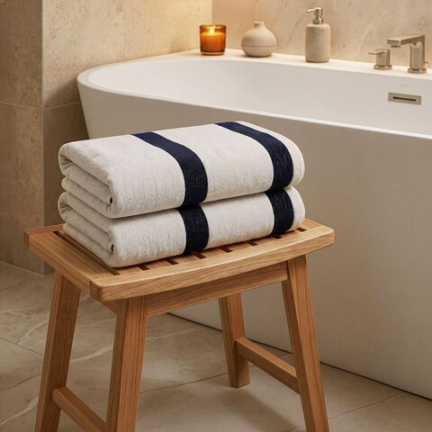 Set prosoape de baie, L'essentiel Maison, Cizgi, Bumbac, Crem/Negru