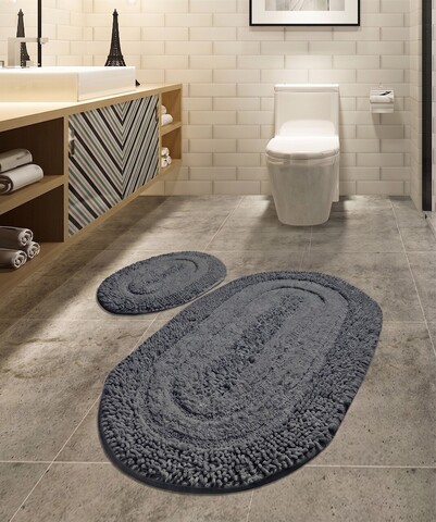 Set covorase de baie, L'essentiel Maison, Macoroni, Bumbac, Antracit