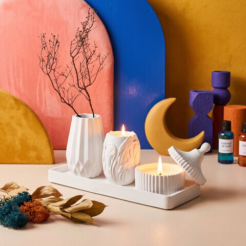 Set de lumanari, Ers1274 HC, BETON, Alb