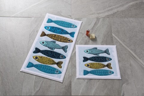 Set 2 covorase de baie Fishy, Confetti, 50x57 cm/57x100 cm, albastru