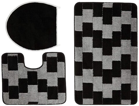 Set 3 covorase de baie Bornova, Confetti, 47x50 cm/50x60 cm/60x100 cm, negru
