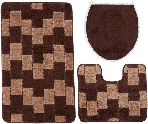 Set 3 covorase de baie Bornova, Confetti, 47x50 cm/50x60 cm/60x100 cm, maro