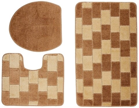 Set 3 covorase de baie Bornova, Confetti, 47x50 cm/50x60 cm/60x100 cm, cafeniu