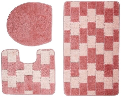 Set 3 covorase de baie Bornova, Confetti, 47x50 cm/50x60 cm/60x100 cm, roz
