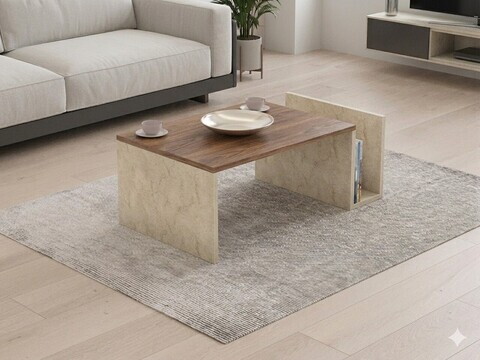 Masuta de cafea, Hanah Home, Memo, 86.8x32.4x50 cm, Travertin / Nuc Venezia