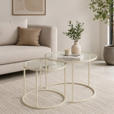 Set masute de cafea, Hanah Home, Beige-Trs-60-42-Nrd-Srk, Bej