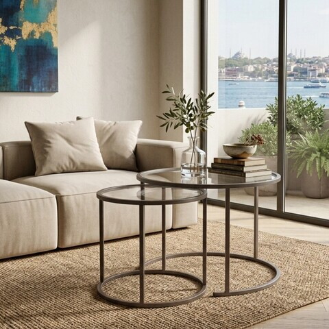 Set masute de cafea, Hanah Home, Grey-Trs-60-42-Nrd-Srk, Gri