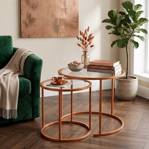Set masute de cafea, Hanah Home, Orange-Trs-60-42-Nrd-Srk, Portocaliu