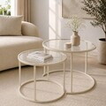Set masute de cafea, Hanah Home, Beige-Trs-80-60-Nrd-Srk, Sticla temperata, Bej