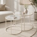 Set masute de cafea, Hanah Home, Beige-Trs-80-60-Nrd-Srk, Sticla temperata, Bej