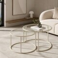 Set masute de cafea, Hanah Home, Beige-Trs-80-60-Nrd-Srk, Sticla temperata, Bej