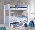 Pat supraetajat pentru camera copilului Gaspar, Meblobed, cu 2 sertare, 80x180 cm, lemn de pin, alb/albastru