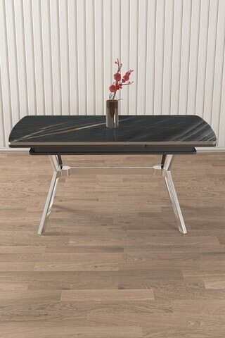 Masa extensibila, Hanah Home, Weps, 89x76x150 cm, Model de marmură neagră / Crom