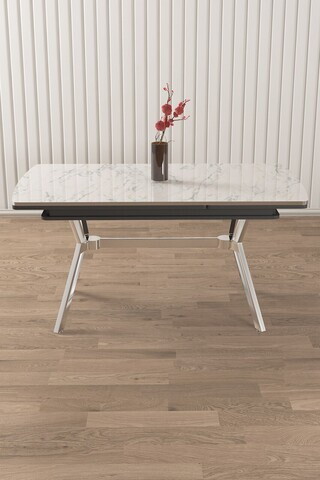 Masa extensibila, Hanah Home, Weps, 89x76x150 cm, Model de marmură albă / Crom