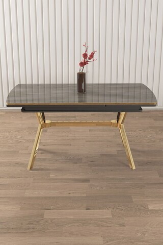 Masa extensibila, Hanah Home, Nis, 89x76x150 cm, Antracit / Aur
