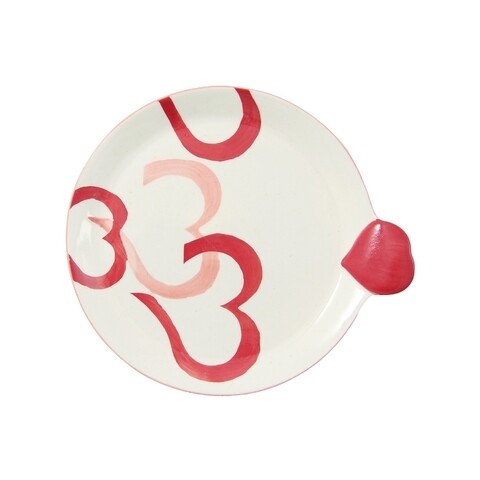 Set 6 farfurii pentru desert, Wald, 21 x 18.5 x 2.5 cm, ceramica, alb/rosu