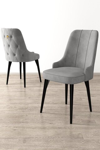 Set scaune 6 piese, Hanah Home, Enoa, Gri/Negru