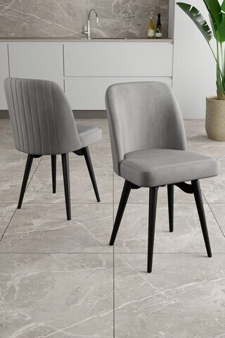 Set scaune 6 piese, Hanah Home, Jiva, Gri/Negru