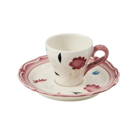 Set 6 cesti cu farfurioara, Wald, La Primavera, 85 ml, ceramica, multicolor