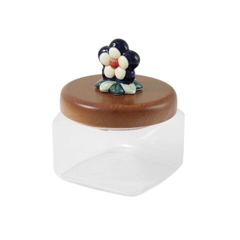 Recipient depozitare cu capac, Wald, 0.5 L, sticla/lemn/ceramica, transparent