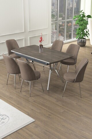 Set masa extensibila si scaune (7 piese), Hanah Home, Poy, Antracit / Crom / Cappuccino