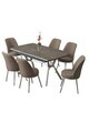 Set masa extensibila si scaune (7 piese), Hanah Home, Poy, Antracit / Crom / Cappuccino