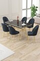 Set masa extensibila si scaune (7 piese), Hanah Home, Sim, Model de marmură neagră / Auriu / Antracit