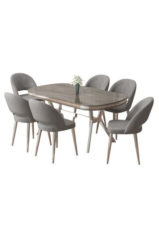 Set masa si scaune (7 piese), Hanah Home, Jita, Antracit / Crom / Gri