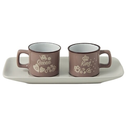 Set ceai/cafea pentru 2 persoane, Wald Tete a Tete, 20.5 x 10.5 x 2.2 cm, ceramica, alb/gri