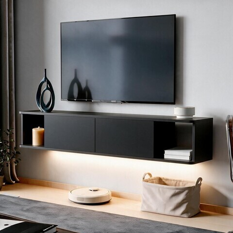 Comoda TV, Hanah Home, Twist LED, 160x29x29 cm, Antracit