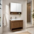Set Dulap de Baie cu Chiuvetă și Oglindă (2 Piese), Hanah Home, Compacta 60, Nuc închis nou