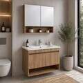 Set Dulap de Baie cu Chiuvetă și Oglindă (2 Piese), Hanah Home, Compacta 80, Nuc deschis