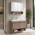 Set Dulap de Baie cu Chiuvetă și Oglindă (2 Piese), Hanah Home, Compacta 80, Mesteacăn musonic