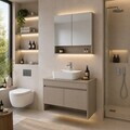 Set Dulap de Baie cu Chiuvetă și Oglindă (2 Piese), Hanah Home, Compacta Bowl 80, Latte