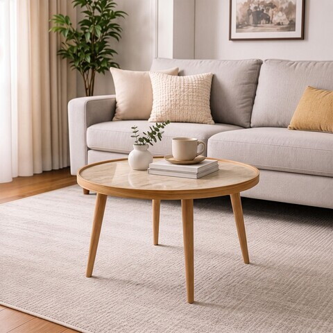Masuta de cafea, Hanah Home, Polen 80, 80x48x80 cm, LEMN MASIV DE FAG, Stejar / Travertin