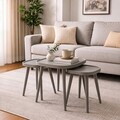Set masute 3 piese, Hanah Home, Polen Kare 3, LEMN MASIV DE FAG, Gri